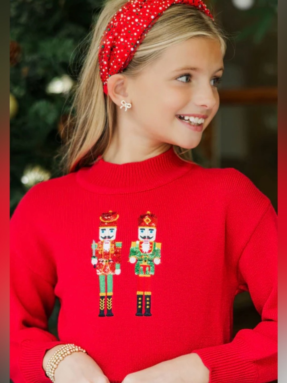 Shop the Mint Red Nutcracker Embroidered Holiday Girls Sweater